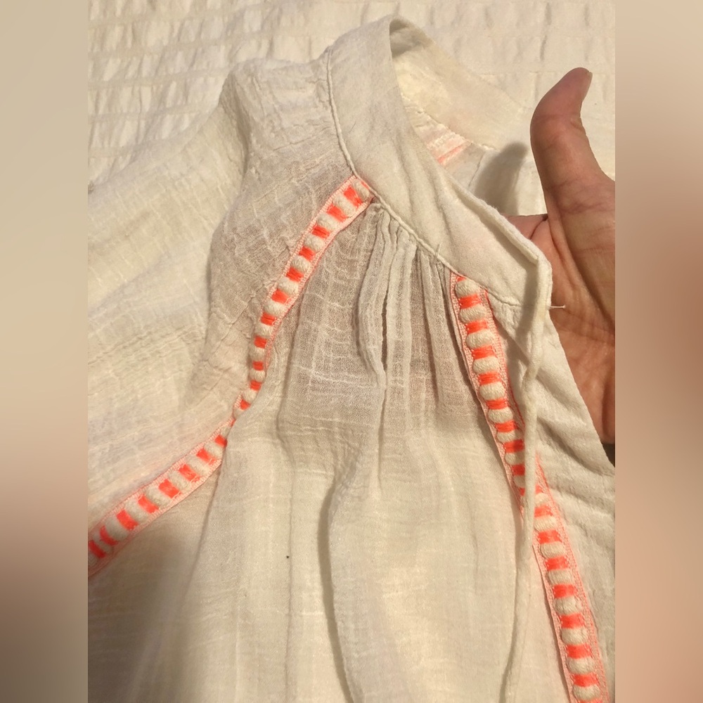Zara White Boho Beach Sheer Swim Cover Up Long Sleeve top Shirt Orange Tassels - Picture 5 of 10